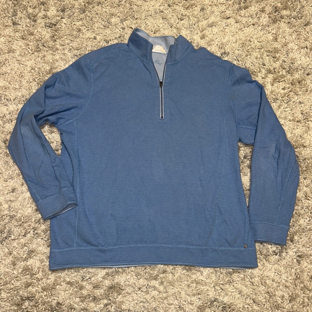 Tommy Bahama Mens Reversible Quarter Zip Pullover Blue Herringbone Marlin XL